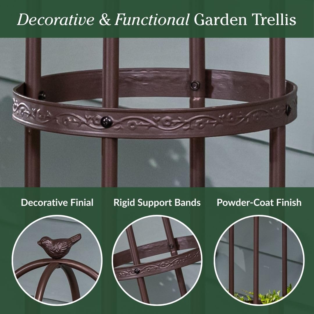 Evergreen 7 Feet Garden Metal Garden Obelisk Trellis for Climbing Plants Outdoor | Indoor Plant Trellis for Potted Plants | Floral Pattern Arch Trellis | Bronze