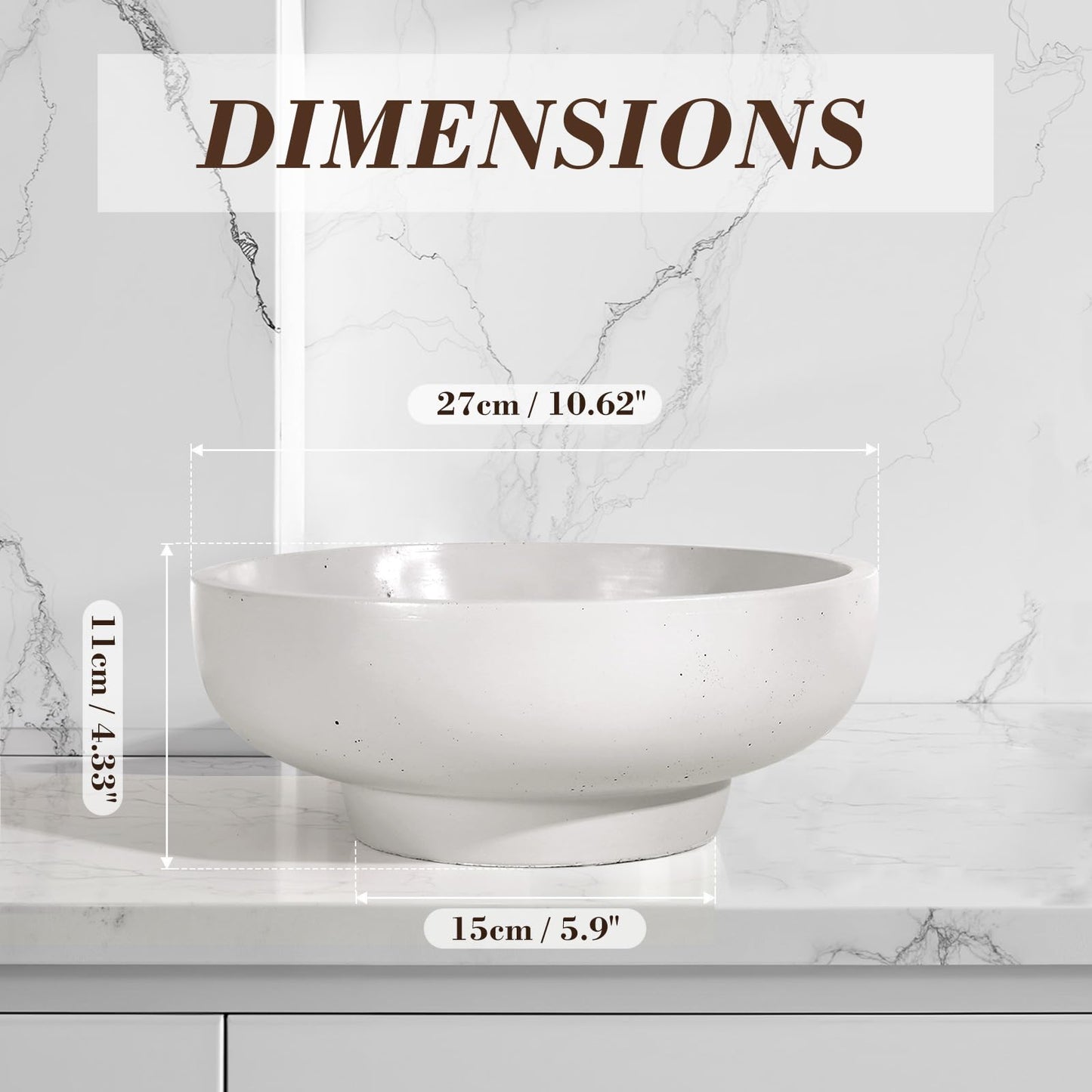 saiguomi Concrete Fruit Bowl for Kitchen & Entryway - 10.65" Large Modern Decorative Centerpiece Bowl with Non-Slip Pads, Handcrafted Solid Cement Bowl for Keys, Fruits, and Candy (LightGray)