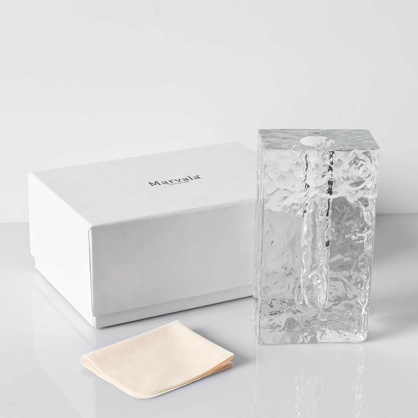 Marvala Crystal Flower Vase with Glacial Texture, Clear, Handcrafted Centerpiece for Wedding, Home Decor, Table Display