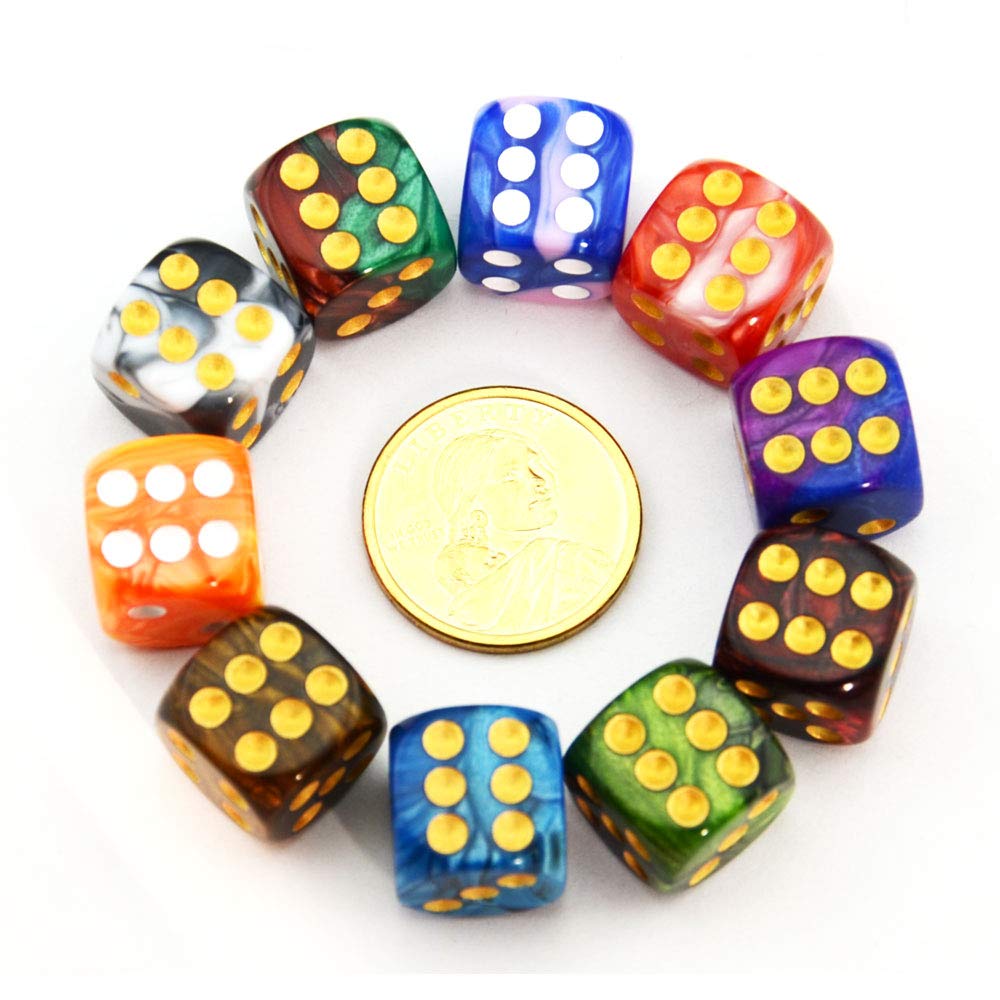 SmartDealsPro 10-Pack D6 Six Sided 16mm Dice Die for DND, MTG, RPG, Tenzi, Yahtze, Bunco, Table Borad Games, Math Teaching… (Color 2)