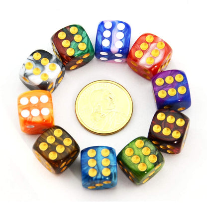 SmartDealsPro 10-Pack D6 Six Sided 16mm Dice Die for DND, MTG, RPG, Tenzi, Yahtze, Bunco, Table Borad Games, Math Teaching… (Color 2)