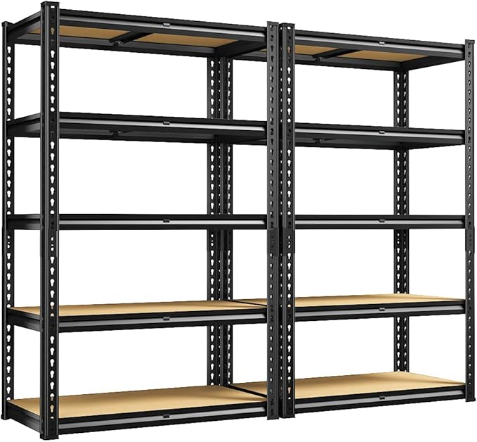 Set of 2 Storage Shelves 5 Tier Garage Shelving Heavy Duty Metal Shelving 2020LBS Adjustable Metal Shelf 59.8" H Pantry Shelf for Garage Pantry Closet Kitchen Basement 28"W x 12"D x 59.8"H,2 Pack