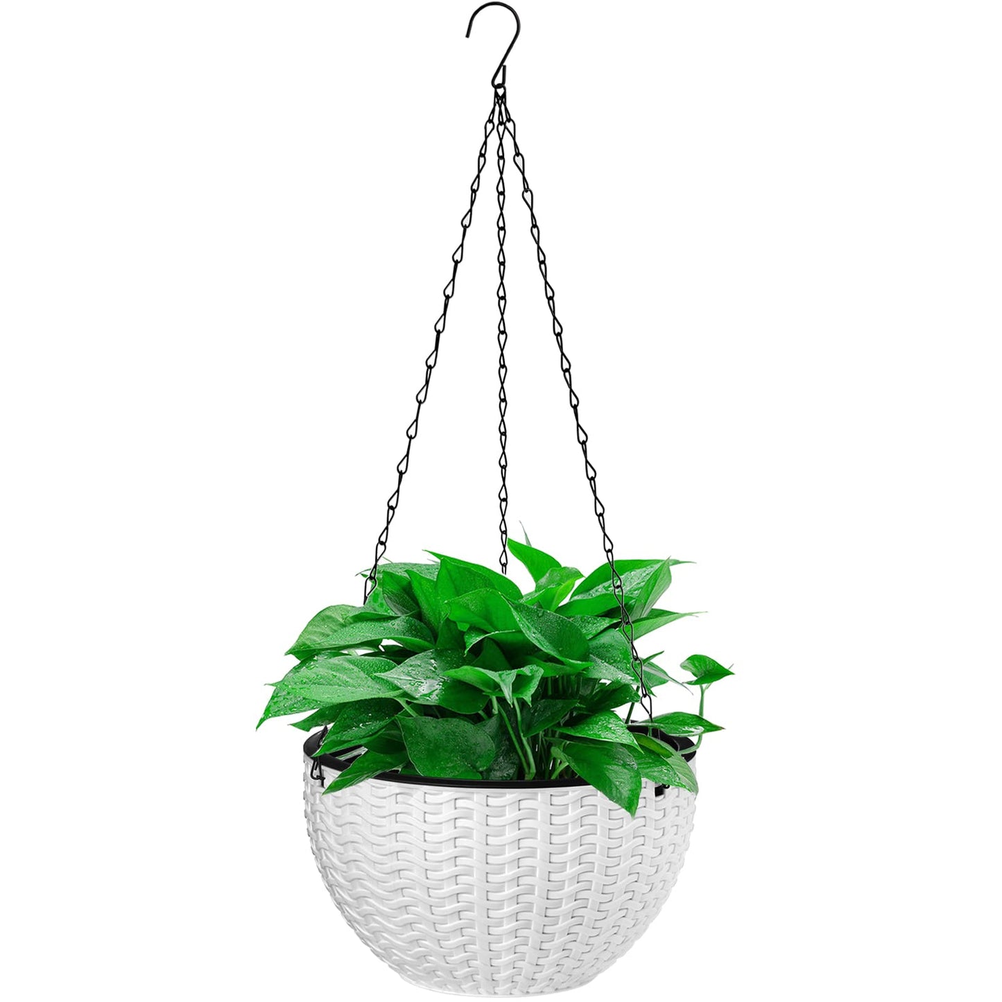 Foraineam 2-Pack Dual-pots Design Hanging Basket Planters Self-Watering Indoor Outdoor Plant & Flower Hanging Pots with Drainer and Chain, 2 Size Assorted (White)