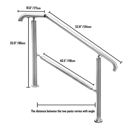 Staircase Handrail Porch Deck Patio Railing for Outdoor and Indoor 330lbs Side Load Stairs Handrailings Stainless Steel Fits 1-5 Steps (Style 1)