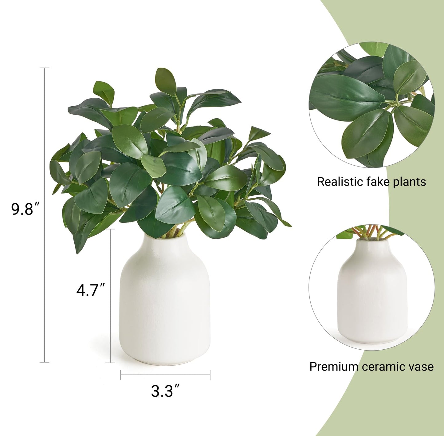 Dahey Fake Plants in Small Ceramic Vase Realistic Artificial Faux Plants Indoor Modern Farmhouse Table Centerpieces for Bathroom Kitchen Shelf Living Room Home Greenery Decor, White