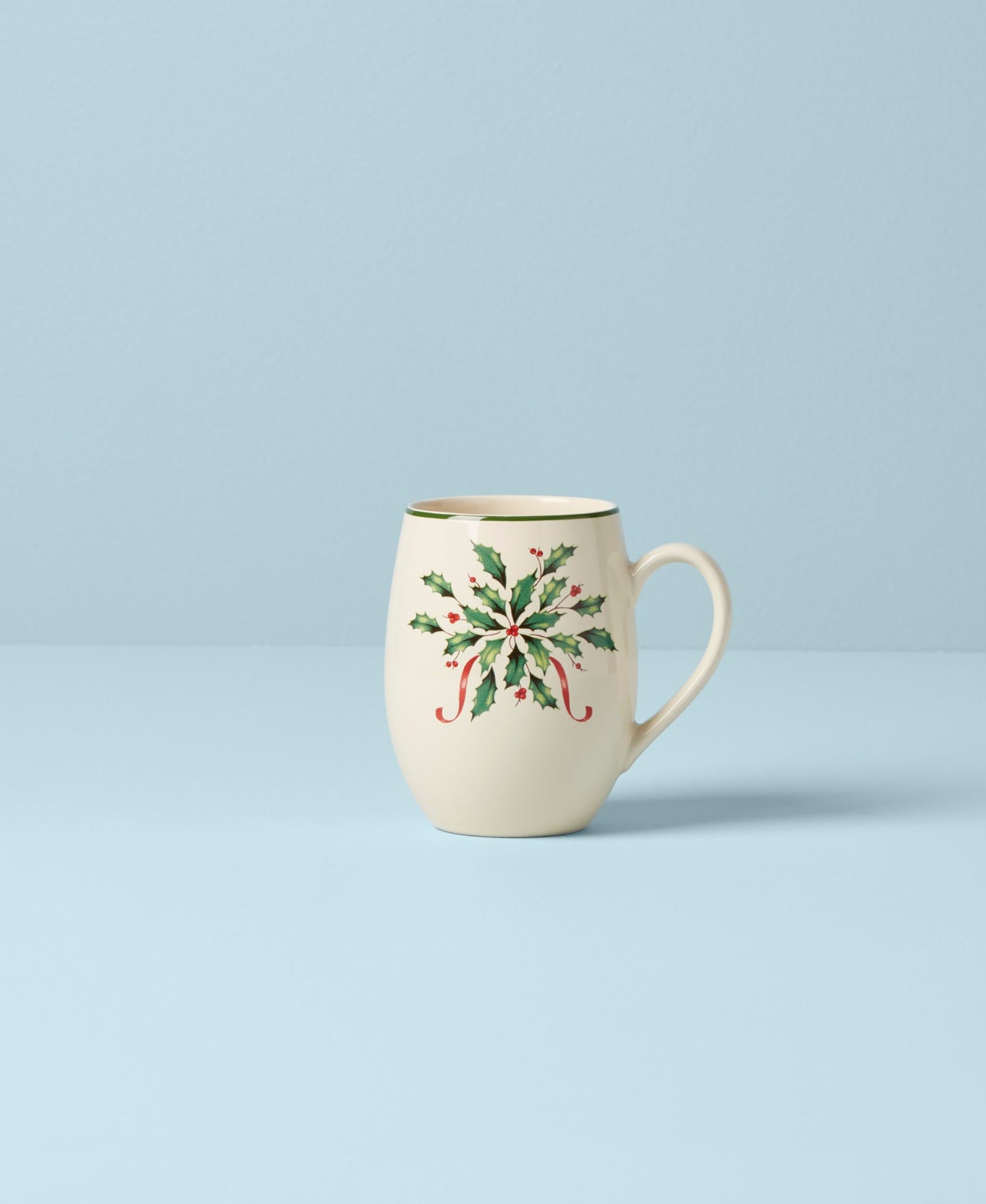 Lenox Coffee Mug, 18 Oz Holiday Cocoa Mug Set, Stoneware Material, Microwave and Dishwasher Safe, Christmas Holly Drinkware Set, Christmas Decorations, Holly Design (Red/Green, 18 Oz, 1 Piece)