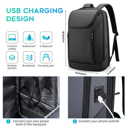 BANGE Business Smart Backpack Waterproof laptop backpack with USB Charging Port,Travel Durable Backpack (BlACK(three Pocket)