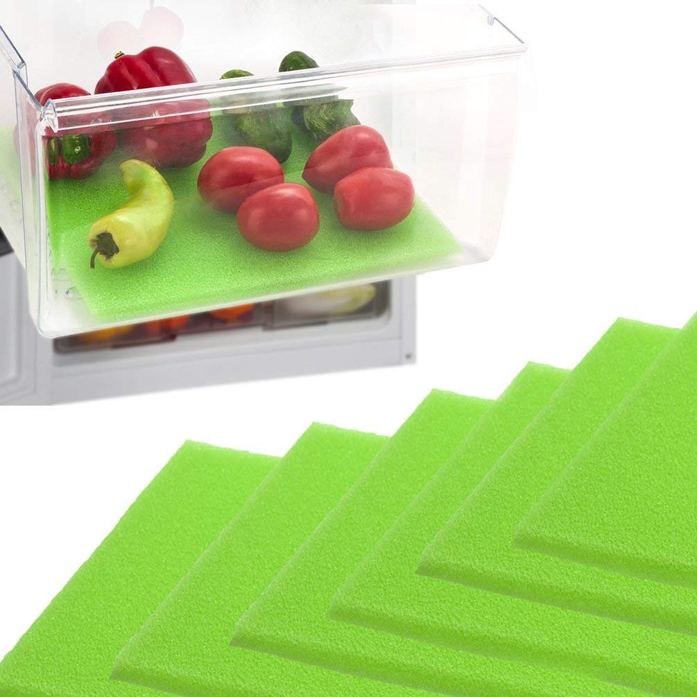 Dualplex® Refrigerator Liners Produce Saver Fridge Bin Liners 13"x10.5" Refrigerator Drawer Liners Fridge Shelf Mats Fresh Fruit & Veggie Life Extender Shelf Liner Reusable Washable & Cuttable 6 Pack