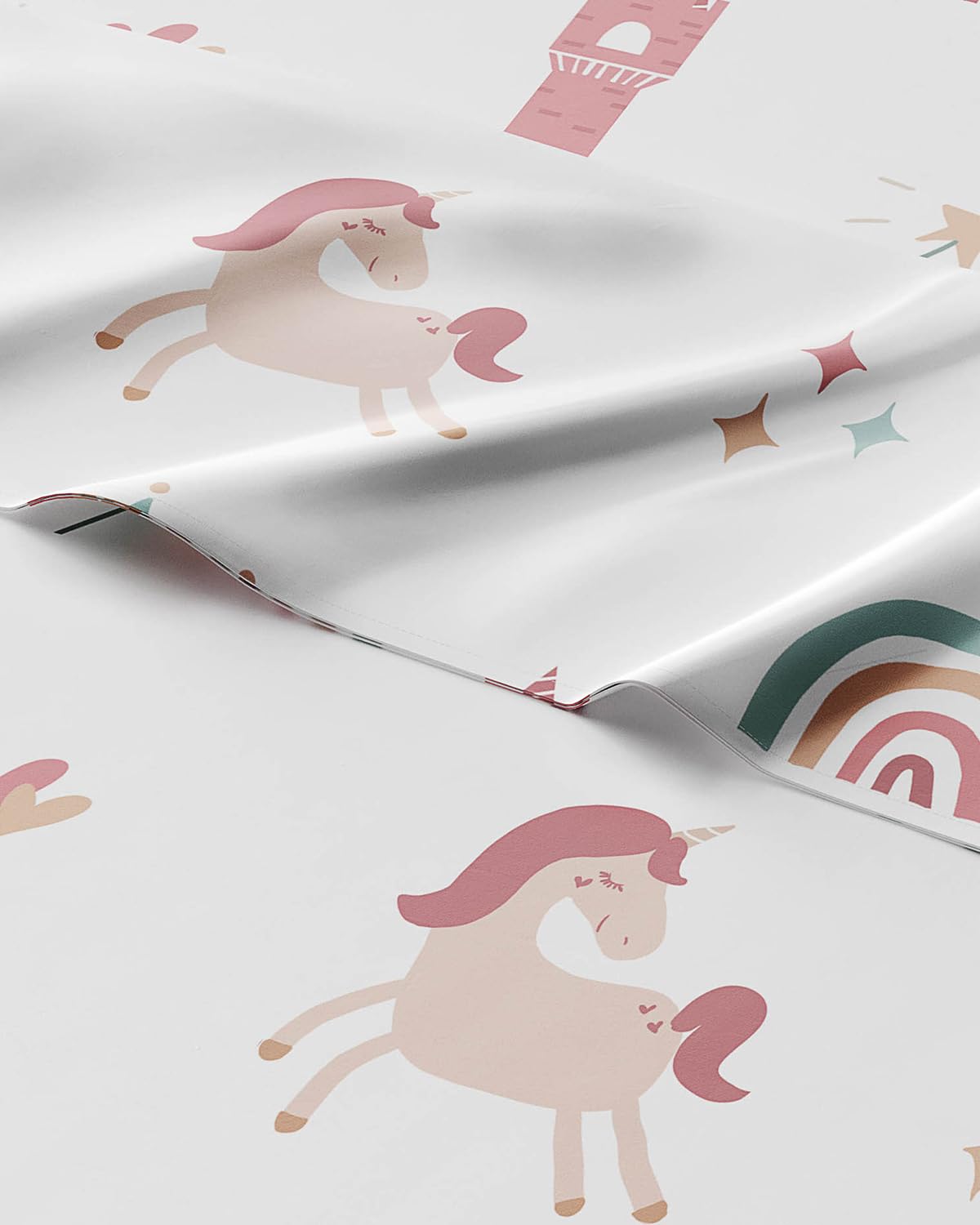 Kids Twin Size Bed Sheet Set - 3 Piece Kids Loft Bed Sheets - Princess Rainbow Themed Bedding - Soft, Cute and Cozy - Breathable & Machine Washable - Unicorn Bed Set for Boys, Girls, Teens & Toddlers