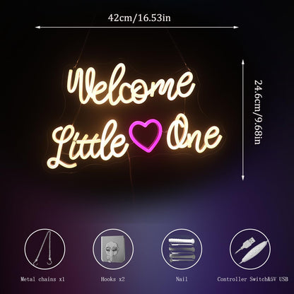 "Welcome Little One" Heartwarming Nursery Light, Gentle Joyful LED Wall Art for Baby's Room, Shower Gift, New Parent's Home/Family Entryway, Dimmable USB, Sweet Arrival Gift for Newborns & Families