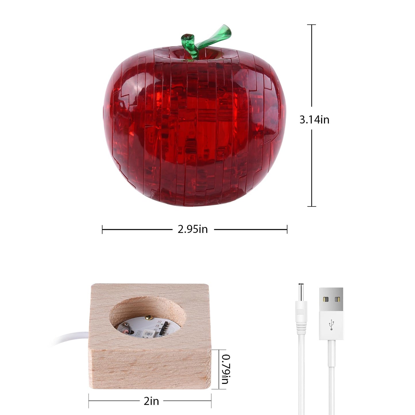 3D Crystal Puzzle, Night Light with Base, DIY Crafts for Age 14+, Birthday Gifts for Adults, Plastic Apple DIY Puzzle Blocks 3D Model Toy(Red)