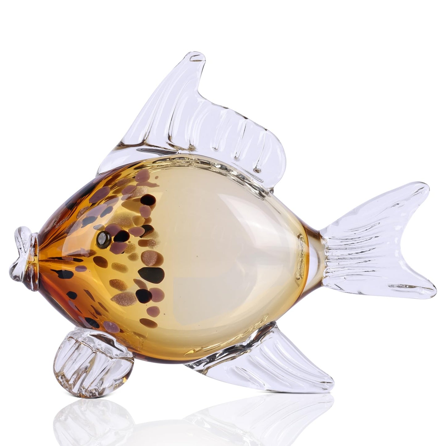LINYTHER Large Glass Fish Figurine for Home Decor, Hand Blown Art Glass Ocean Animal Statue, Decorative Coastal and Beach Themed Sculpture for Table, Shelf, Bathroom, Living Room or Office