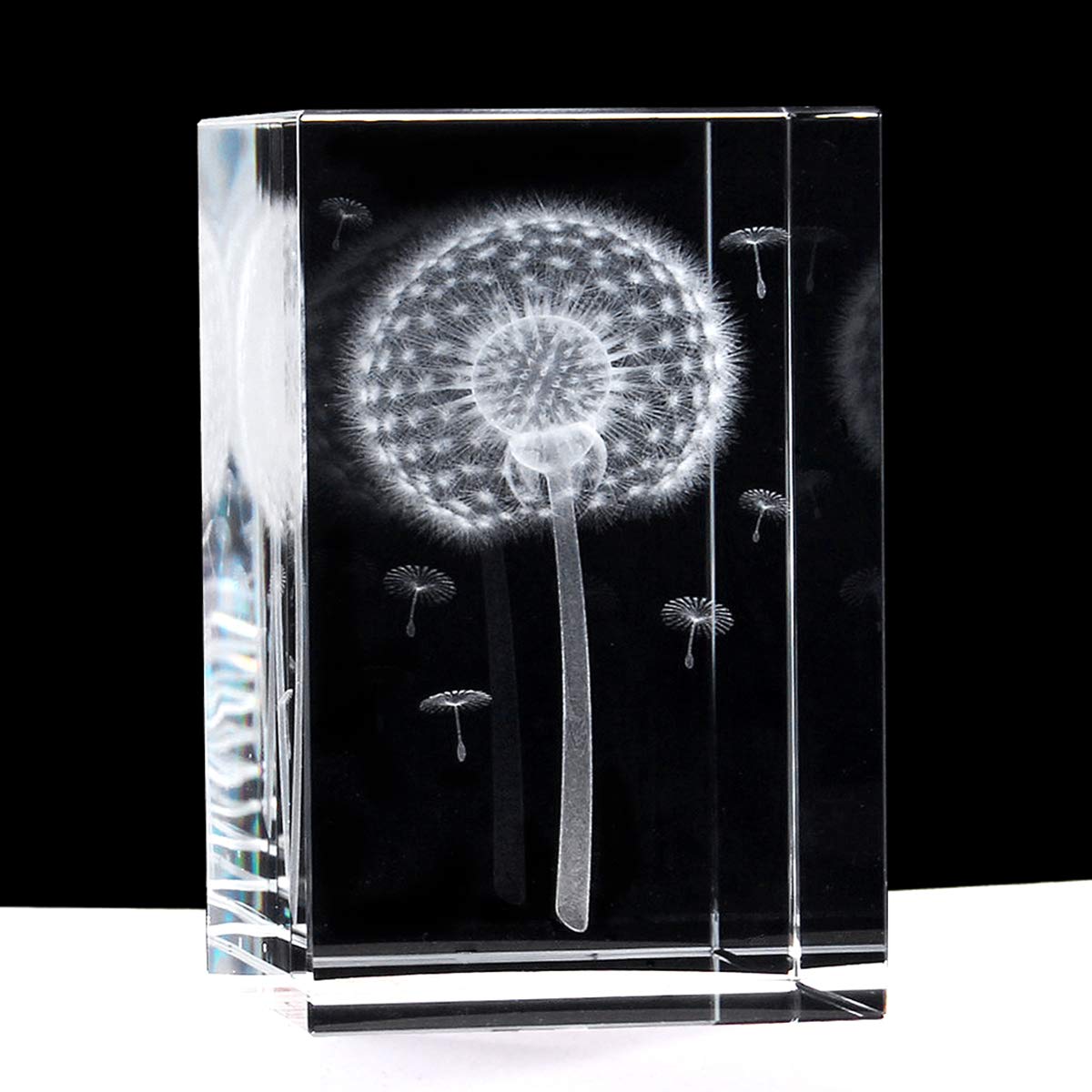 XINDAM 3D Dandelion Paperweight(Laser Etched) in Crystal Glass Cube Gift for Graduation Christmas Birthday Valentine's Day 3x2x2 Inch