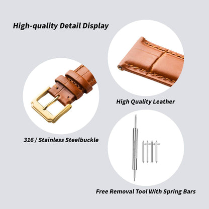 Spolife Leather Watch Straps for Men, Genuine Leather Replacement Bands, Stainless Steel Buckle, Quick Release Replacement Watchbands 16mm 18mm 19mm 20mm 22mm (with Watchstrap Pins,Repair Tool)
