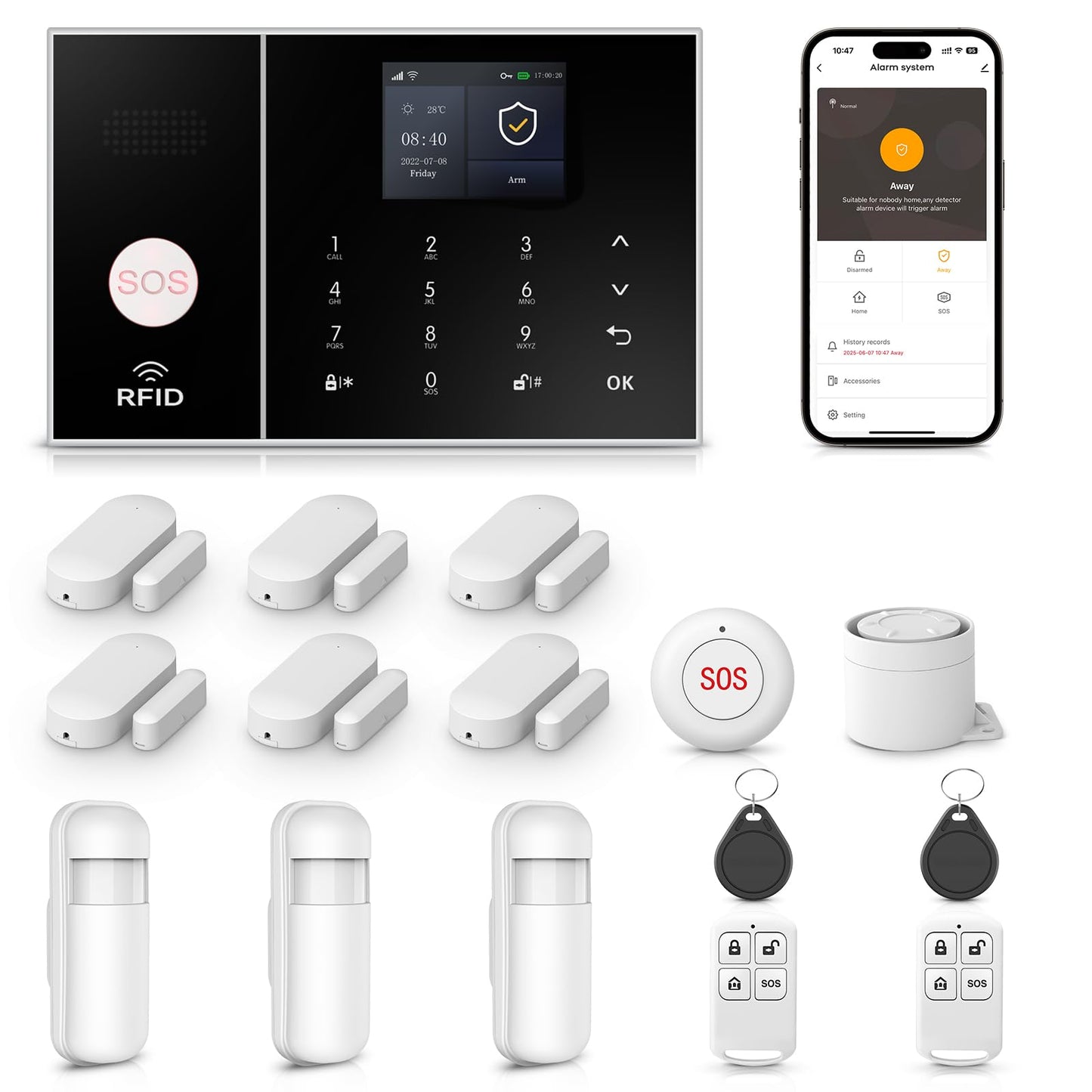 Alarm System for Home Security,WiFi+GSM 4G DIY Alarm Kit with Phone APP Alert, Door/Window Sensor, Remote, Compatible with Alexa and Google for House, Apartment