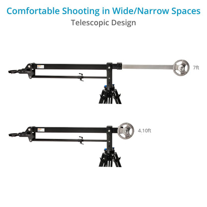 Proaim 7' Wave-2 Jib Crane for Camera, Gimbals & Pan Tilt Heads. for 75mm/100mm Fluid Heads. Payload up to 25kg / 55lb. Telescopic Design. 360° Panning Range (P-WV-2)
