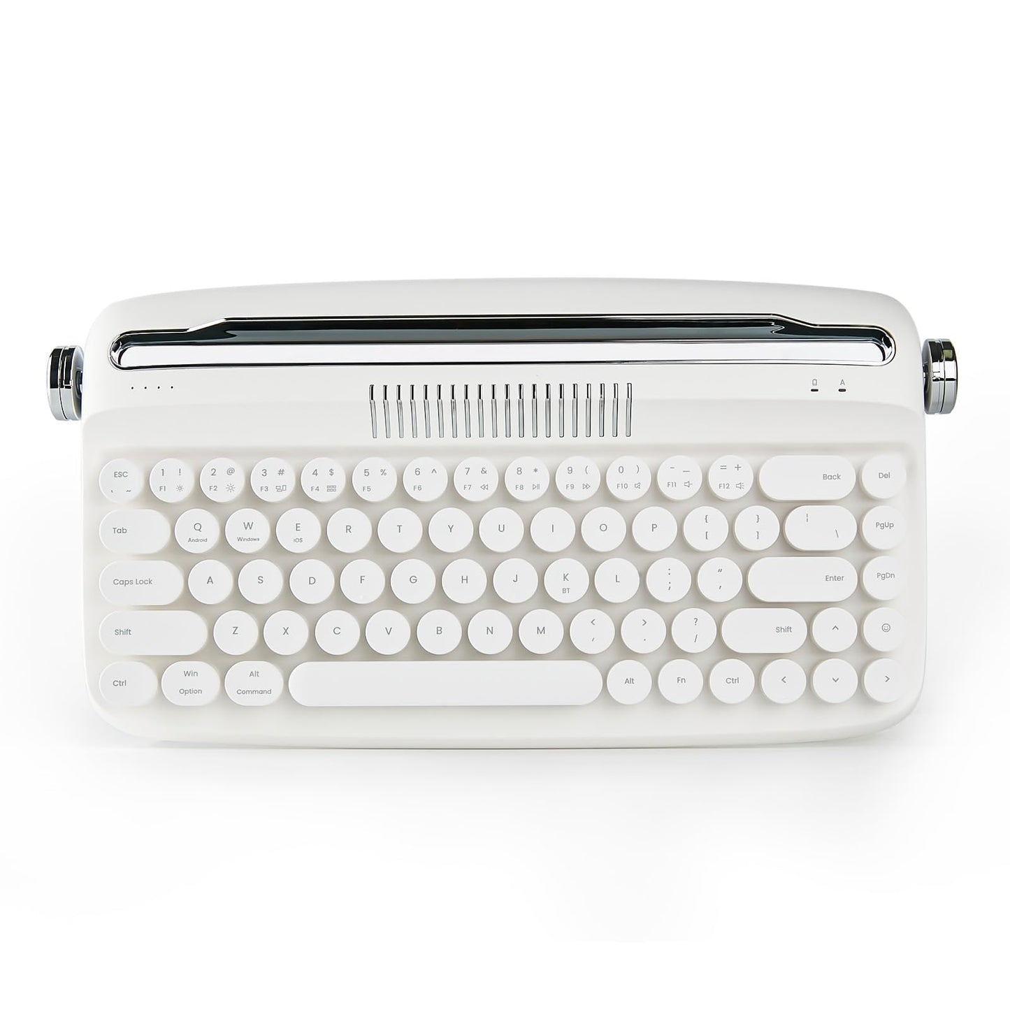 YUNZII Upgraded Wireless Typewriter Keyboard,with Retro Integrated Stand,USB-C/Bluetooth,Cute Round Keycaps, USB-C/Bluetooth Connection for Table, Phone, PC and Win/Mac/Android (B309, Baby Pink)