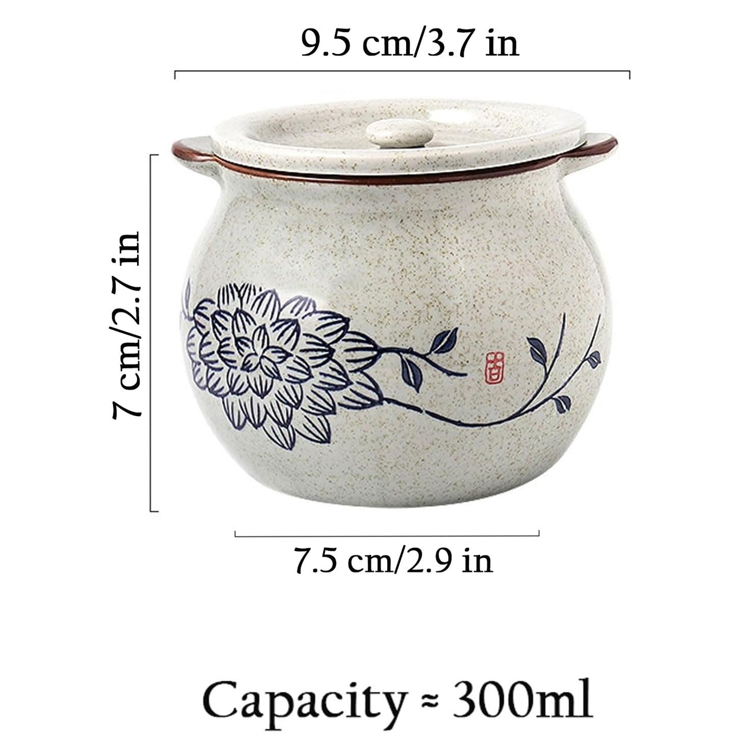 hengshukeji Sugar Bowl with Lid and Spoon,Vintage Ceramic Seasoning Jar, 10oz Stoneware Sugar Salt Holder, Glazed Condiment Container for Kitchen Counter (Lotus)