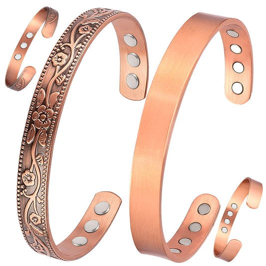 Cigmag 2PCS Copper Bracelets for Women Pure Copper Bracelet Cuff Bangle Strength Magnets Adjustable