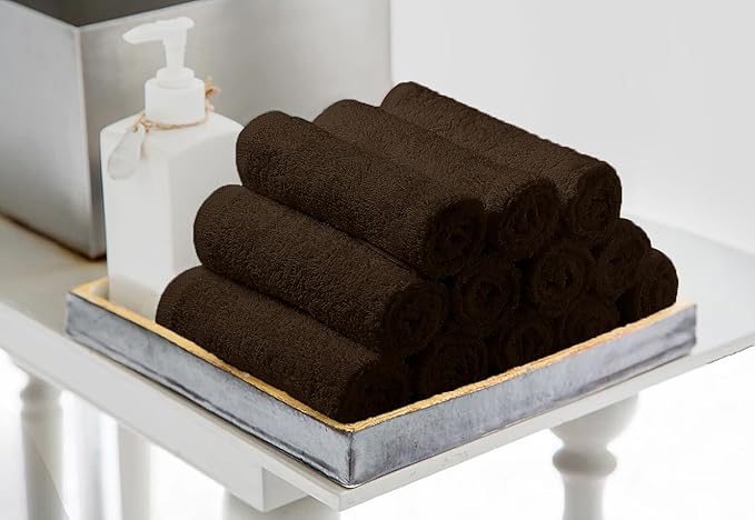 Avalon Towels Cotton Washcloths 24-Pack – 12 x 12 Inch Brown Super Soft &