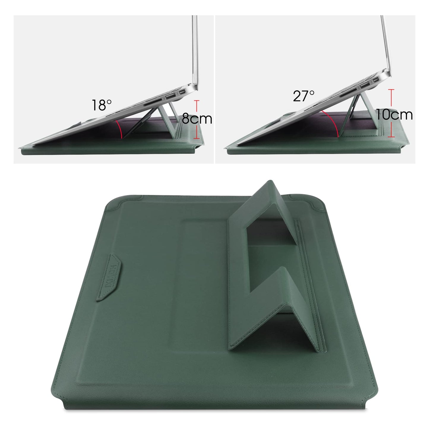 HoYiXi 14 Inch Laptop Sleeve Case Leather Bag with Stand Compatible with MacBook Pro 14 2021/ASUS Vivobook 14/HP Pavilion X360/Lenovo IdeaPad 14/Dell Lenovo HP ASUS Acer HUAWEI Matebook 14'' PC, Green
