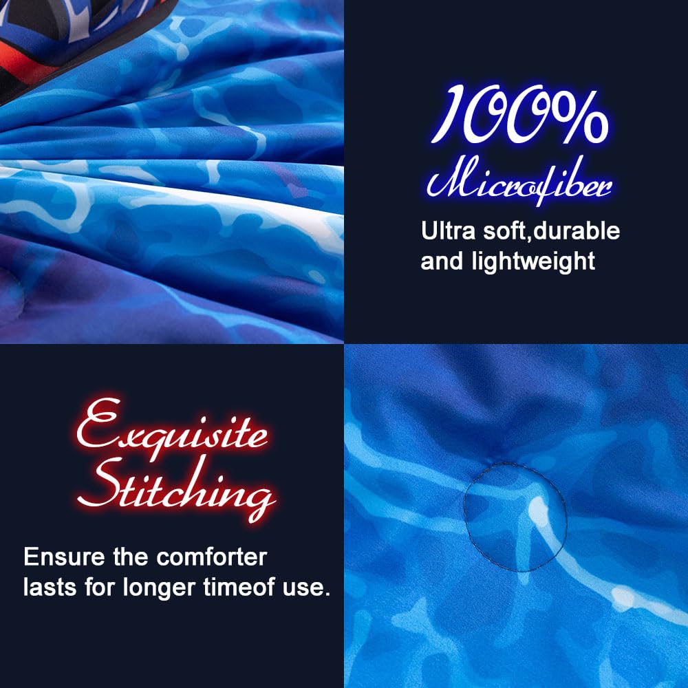 Podol 5 Pieces Race Car Comforter Set Full Size Red and Blue Sports Car Bedding Sets for Boy Tie Dye Lightnings Bed in a Bag with 1 Comforter, 2 Pillowcases, 1 Flat Sheet and 1 Fitted Sheet