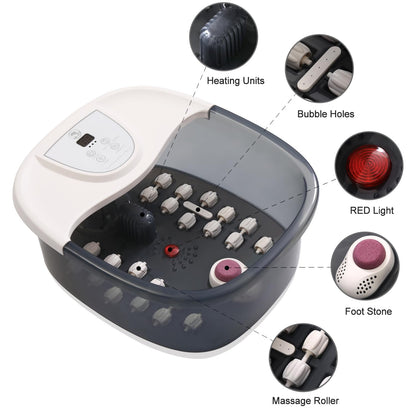 Foot Spa Bath Massager with Heat [2025 Upgraded], Vibration, Temperature Control, Jets, Bubbles and Epsom Salt, Foot Bath Soak Tub with 22 Massage Rollers, Feet Soaking Tub for Relaxation, Purple