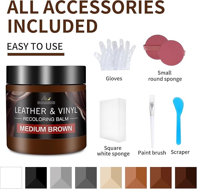 Leather Recoloring Balm and Scratch Repair Kit, Medium Brown Leather Restorer