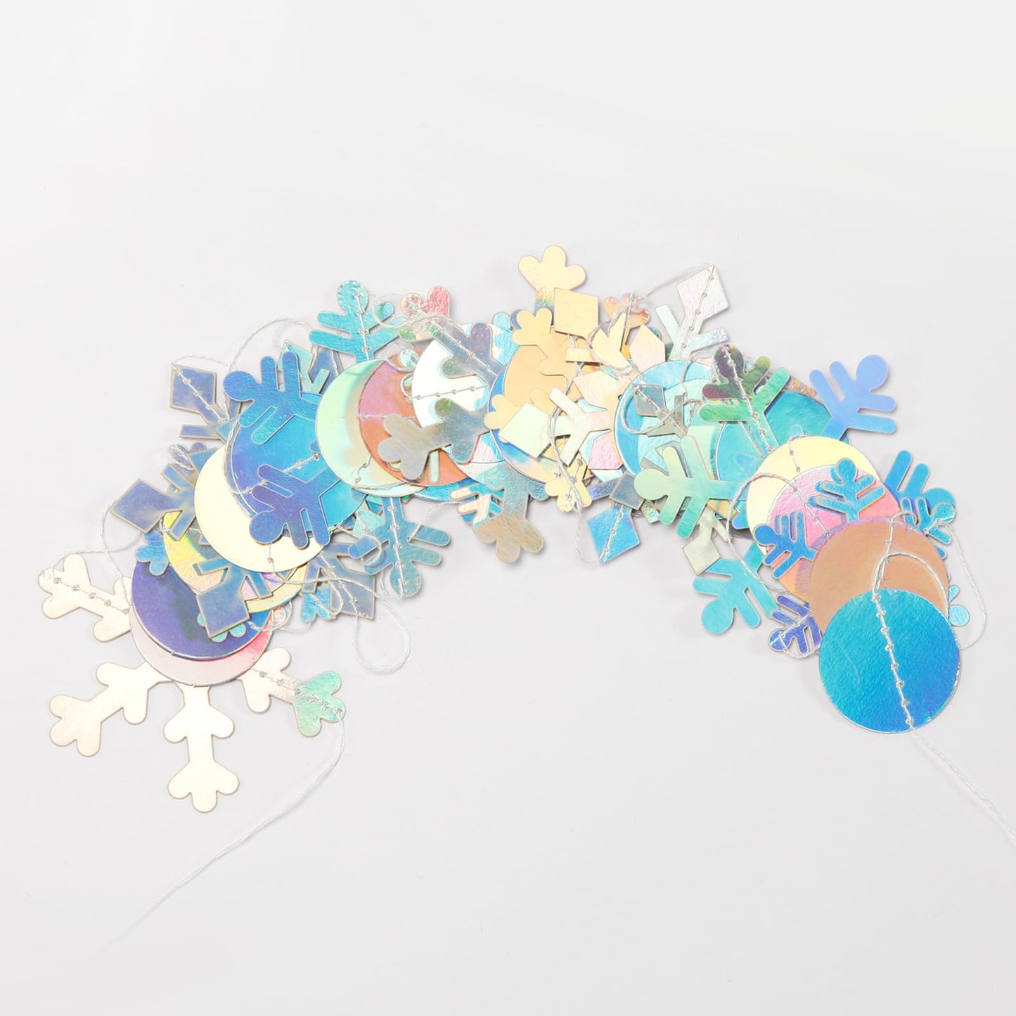 Snowflake-Snow Iridescent-Holographic Christmas Party-Decoration Garland - 52Ft Winter Wonderland Frozen Hanging Paper Streamers,Birthday New Year Supplies Decor Lasting Surprise