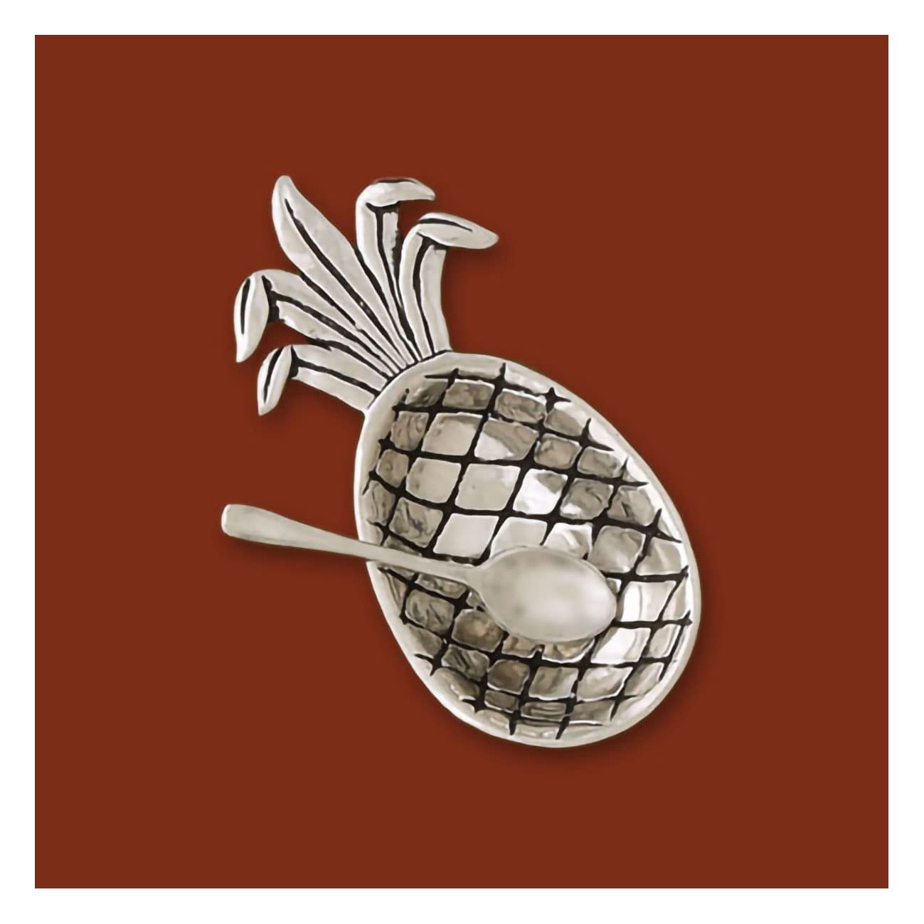 Basic Spirit Pineapple Salt Bowl with Spoon Pewter Cellar Container for Spices Snacks Side Dishes Nature Fruit Lover Gift