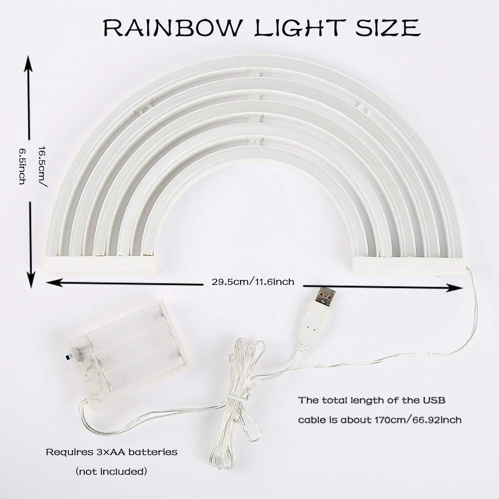 ENUOLI Rainbow Shape Neon Light Signs Wall Decoration USB Charging/Battery Night Sign LED Neon Decor Sign for Dorm Room Bedside Table Christmas Party Birthday Party Wedding Kids Room Kids Gift