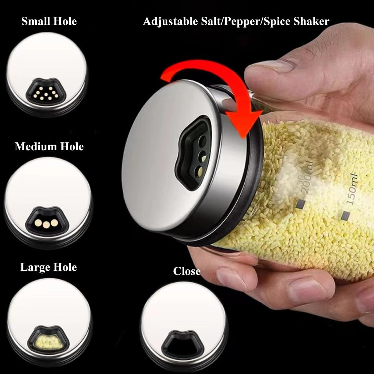 7 oz Salt and Pepper Shakers Set with Adjustable Outlet Holes Clear Glass Bottles Spice Seasoning Cans Jar for Kitchen Decor and Home Restaurant BBQ Camping Farmhouse Kitchen Accessories(5 Pcs, 200ML)