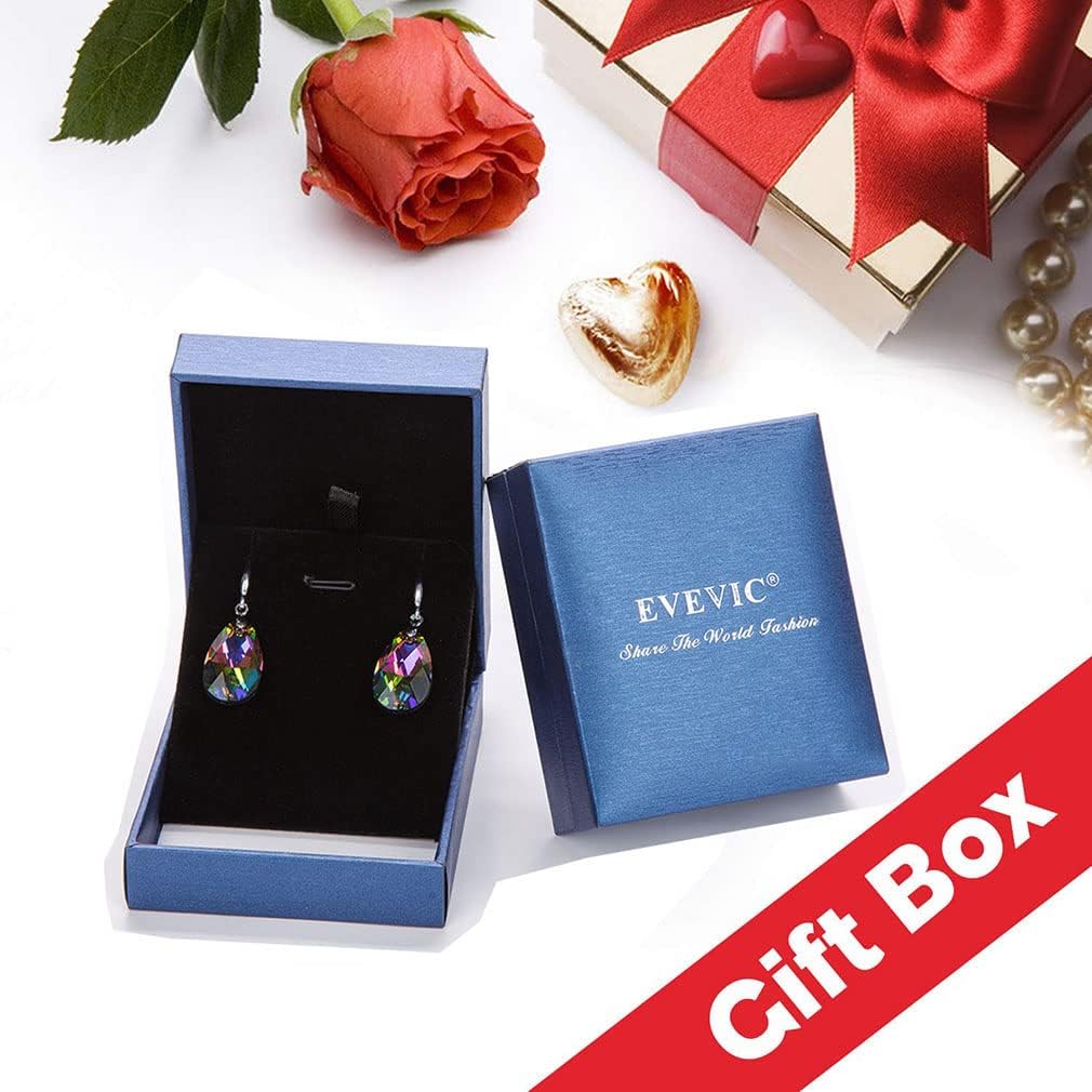 Austrian Crystal Teardrop Dangle Hook Earrings for Women 14K Gold Plated Hypoallergenic Jewelry (Tanzanite)