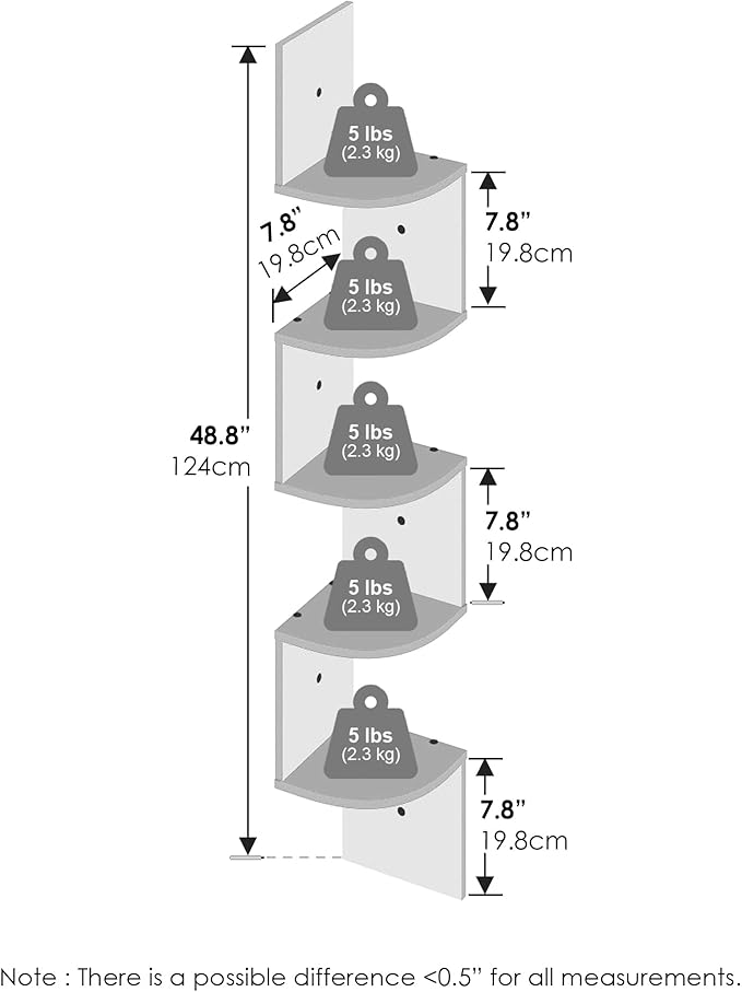 Furinno Rossi 5-Tier Floating Corner Shelf