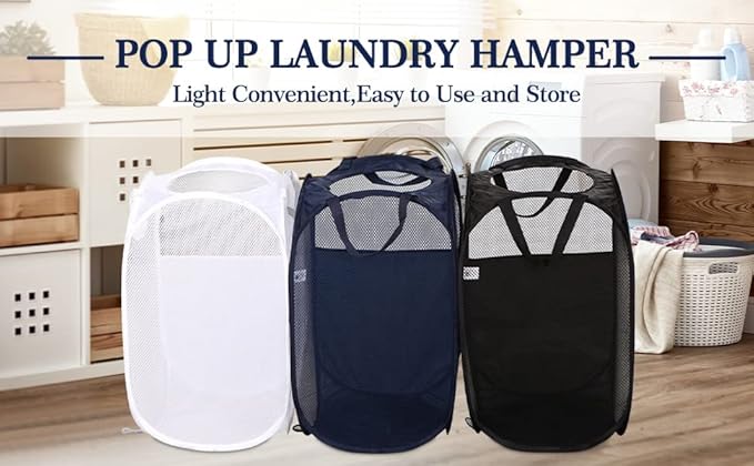 AQQA 6 Pcs Handy Laundry Collapsible Mesh Foldable Hampe, Popup Laundry Basket