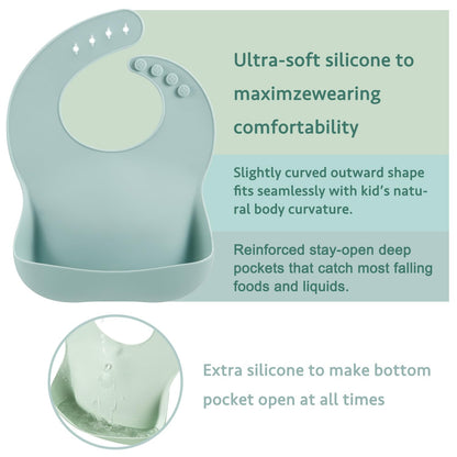PandaEar Silicone Baby Bibs - 3 Pack Unisex | Waterproof Toddler Bibs with Large Food Catcher