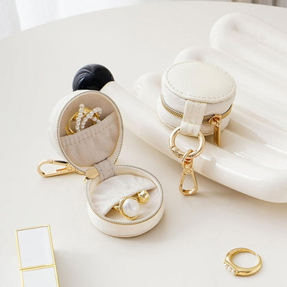 BWTRQ Jewelry Ring Holder Keychain - Portable Travel Sports Ring Keeper Case - Mini Small Versatile Carrying Display Storage Organizer Box With Key Chain (White)