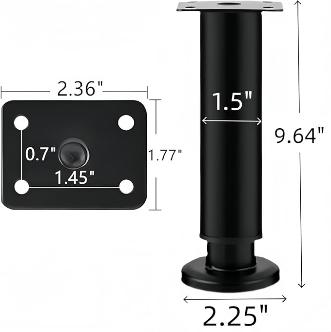 4PCS Adjustable 9.64-16.6 Inch Metal Furniture Legs Black Furniture Replacement