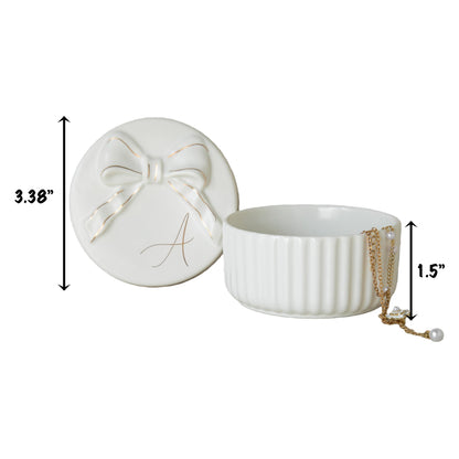COLLECTIVE HOME Monogram Initial Jewelry Box with Bow - Elegant Ring Holder & Earring Dish | Christmas Gift Idea for Women, Unique Birthday Present for Her (K)