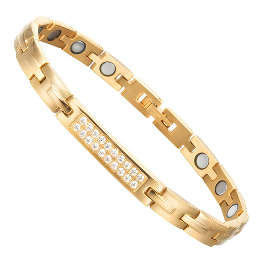 QIAOZILI Ultra Strength Magnetic Bracelet for Women, Stainless Steel Lymphatic Drainage, Magnetic Therapy, Adjustable Size, Gold