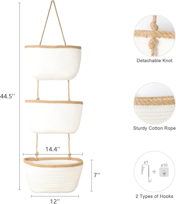 TeoKJ 3-Tier Wall hanging Storage Bags, Over the Door Organizer, Decorative