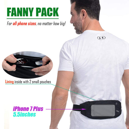 USHAKE Running Belt,Men or Women Ultra Light Bounce Free Waist Pouch Bag Fitness Workout Belt Sport Waist Pack Exercise Waist Bag for iPhone Samsung LG in Running Gym Marathon (BLACK)