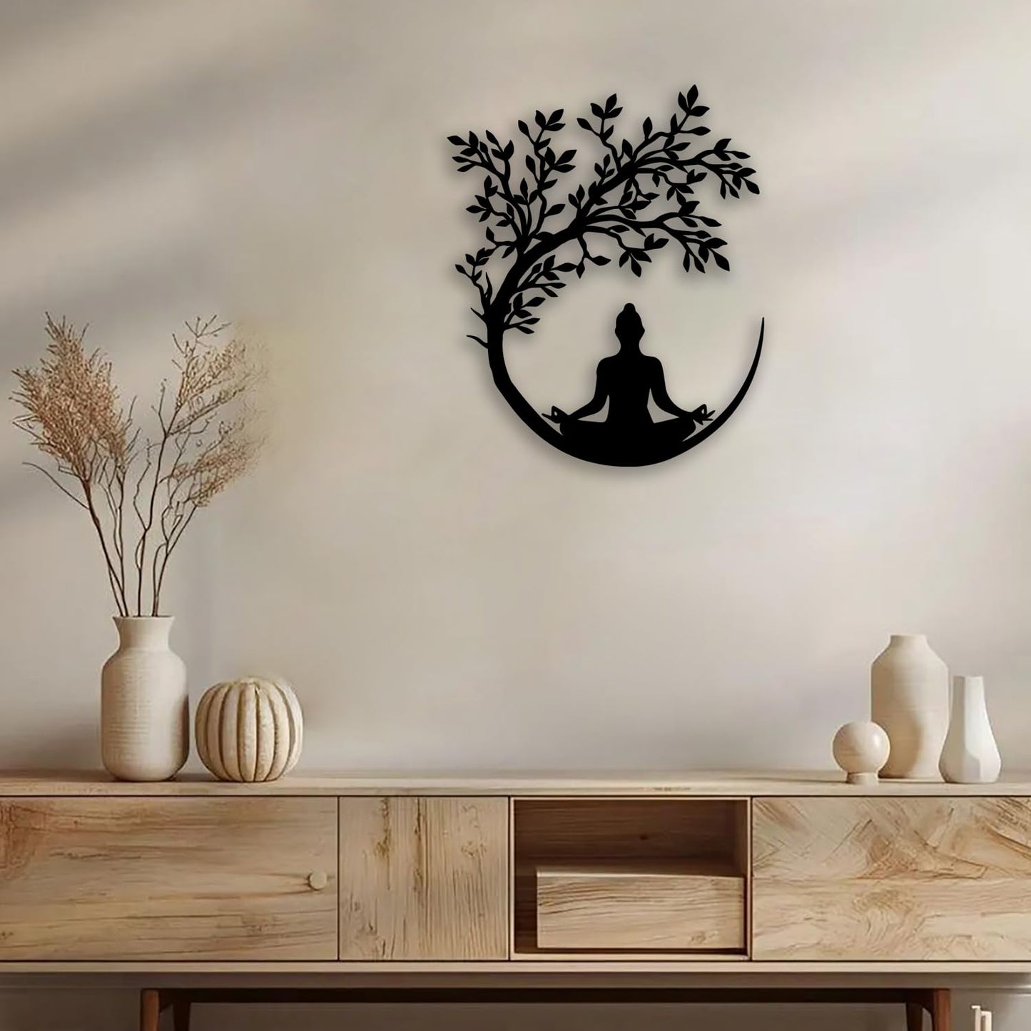 OPTYBVFD Tree of Life and Buddha Metal Wall Decor - Zen Room Decor Wall Art Home Decor for Living Room, Bedroom, Office, Yoga, Meditation (Black)