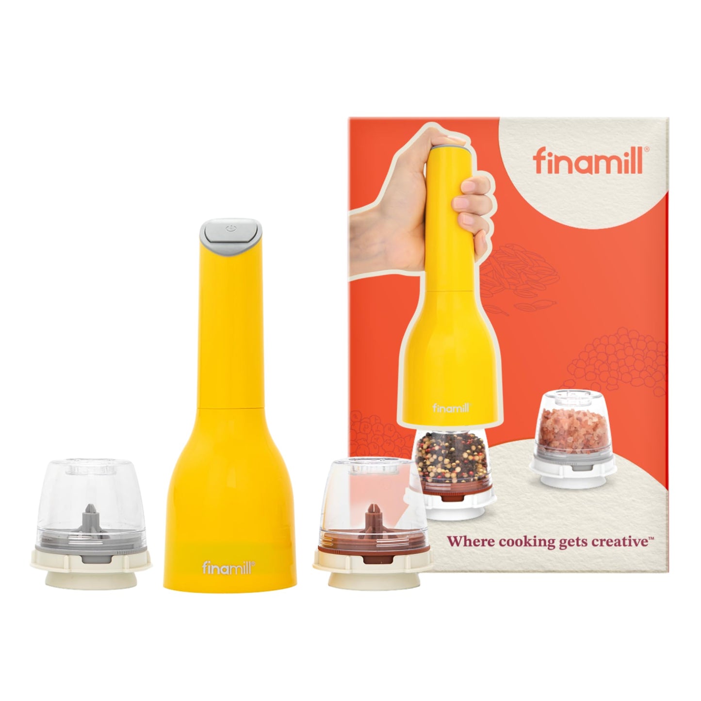 FinaMill Classic Battery Spice Mill – Battery Operated Salt and Pepper Grinder Set, Includes 2 Interchangeable Spice Pods, Adjustable Coarseness, LED Light, Home and Kitchen Gift Set for Father's Day