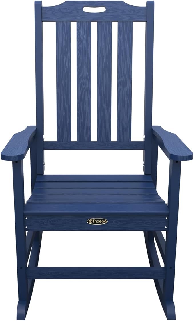 Oversized Rocking Chair Set of 4, Outdoor Rocking Chair for Adults, All Weather Resistant Porch Rocker for Lawn Garden, Navy Blue
