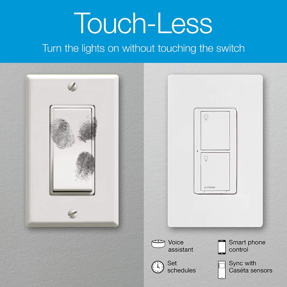 Lutron Caseta Original Smart Light Switch (Lutron Smart Hub Required), for Home, LED Lights, and Fans, 6 Amp, Single-Pole/3-Way, Neutral Required, PD-6ANS-WH, White