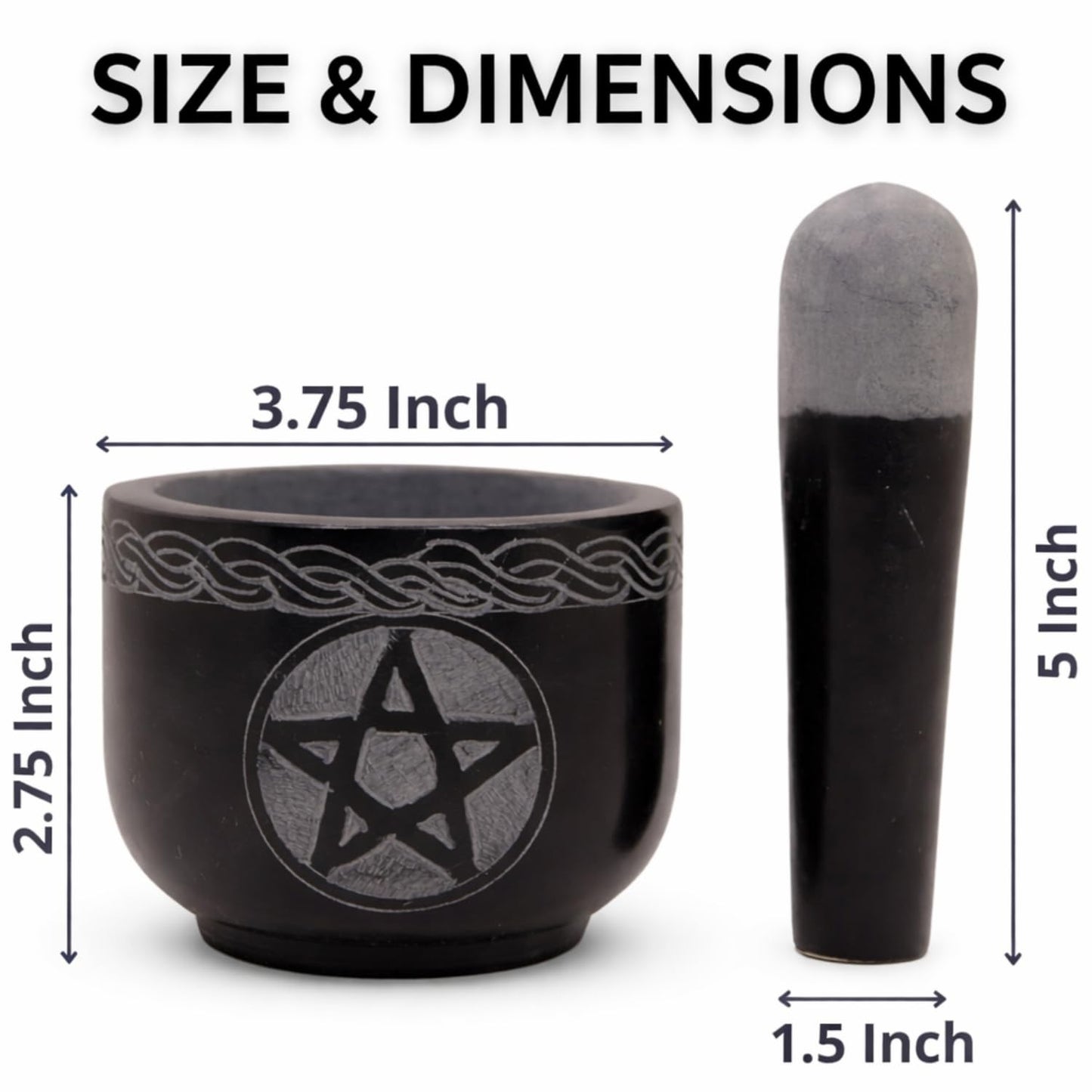 KC KULLICRAFT Mortar and Pestle Set Unique - Black Pestle and Mortar Bowl Solid Stone Grinder for Herbs Spice Guacamole Garlic Ginger Root