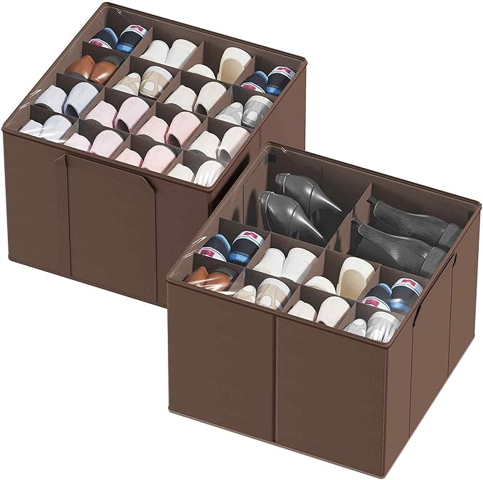 SpaceAid Shoe Organizer for Closet, 2 Pack Foldable Shoe Storage Containers