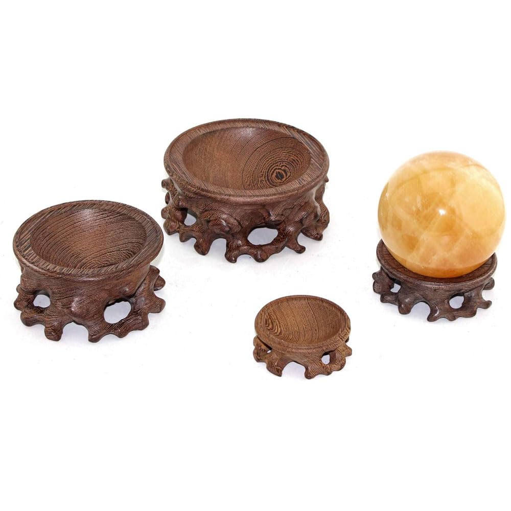 GOLDY&WENDY Oriental Asian Rosewood Crystal Decorative Ball Display Stand Pedestal Stands