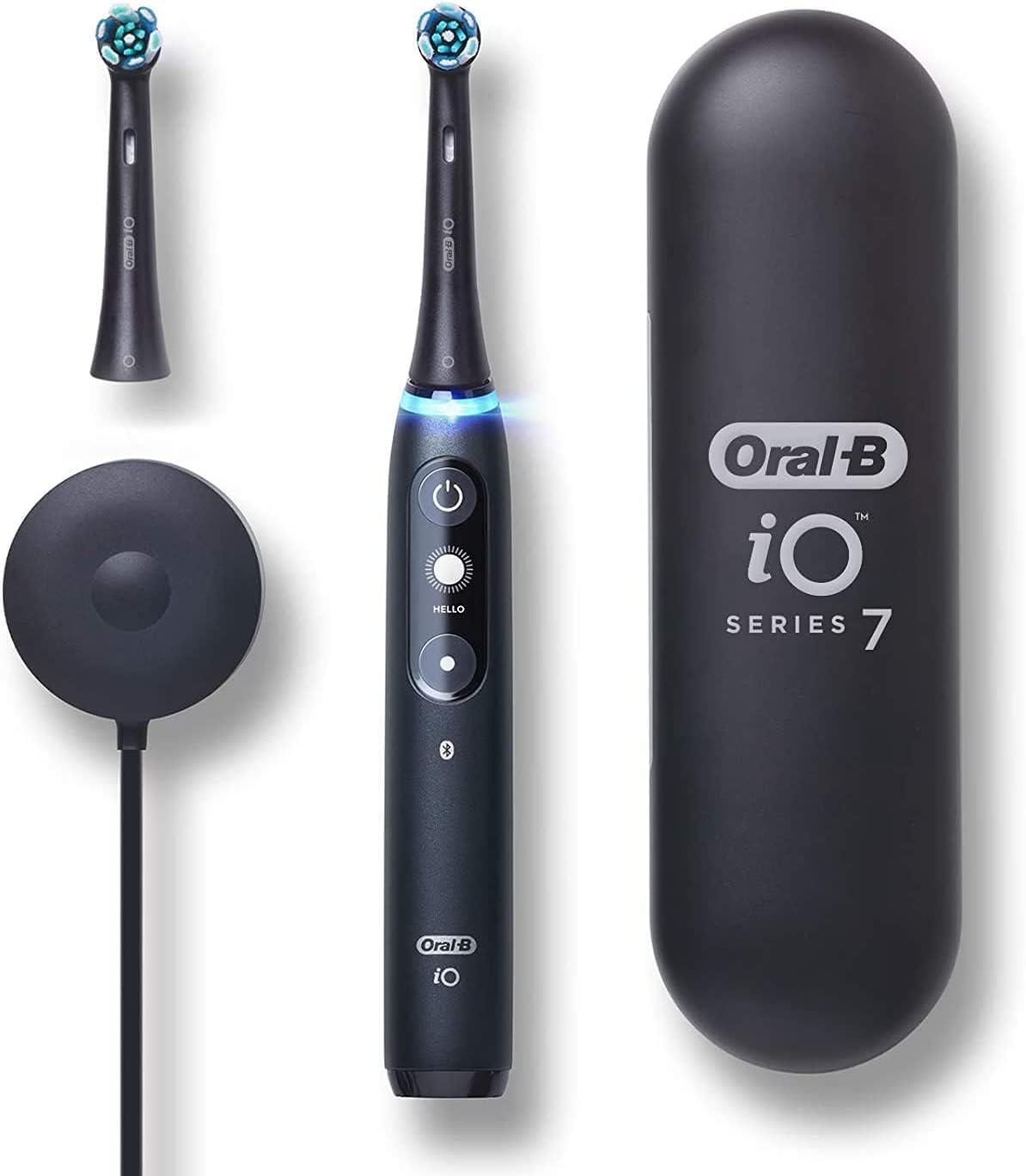 Oral-B iO Series 7 Electric Toothbrush with 2 Replacement Brush Heads, White Alabaster